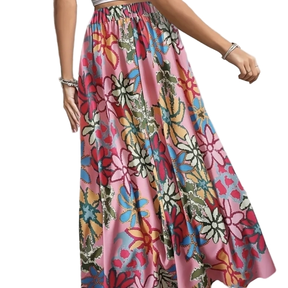 Boho Floral Skirt Earrings Set Two-piece Outfit Bohemian Skirts Pink Red Flower - Picture 7 of 11